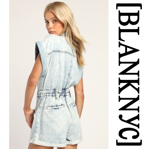BLANK NYC - Time Zone Acid Wash Denim Short Sleeve Romper - XSmall - Picture 3 of 14